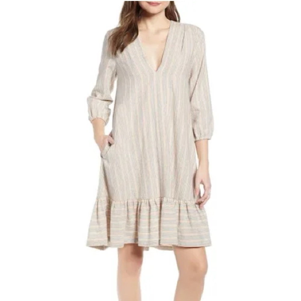 Damsel + The Odells Striped V-Neck Trapeze Flounce Dress Women’s Sz Small Spring